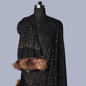 Fine wool crystal with fur border stole - Bunker